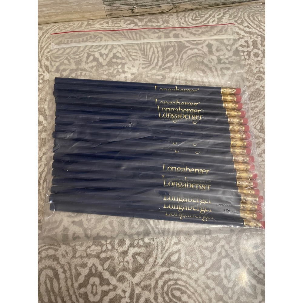 VTG Longaberger Pencils Navy Blue Gold Logo Eraser Set of 18 new